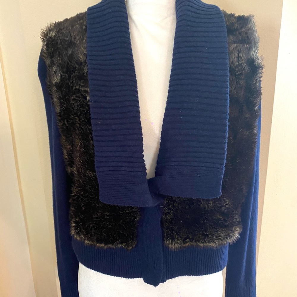 ROBBI and NIKKI by Robert Rodriguez Navy Faux Fur Sweater